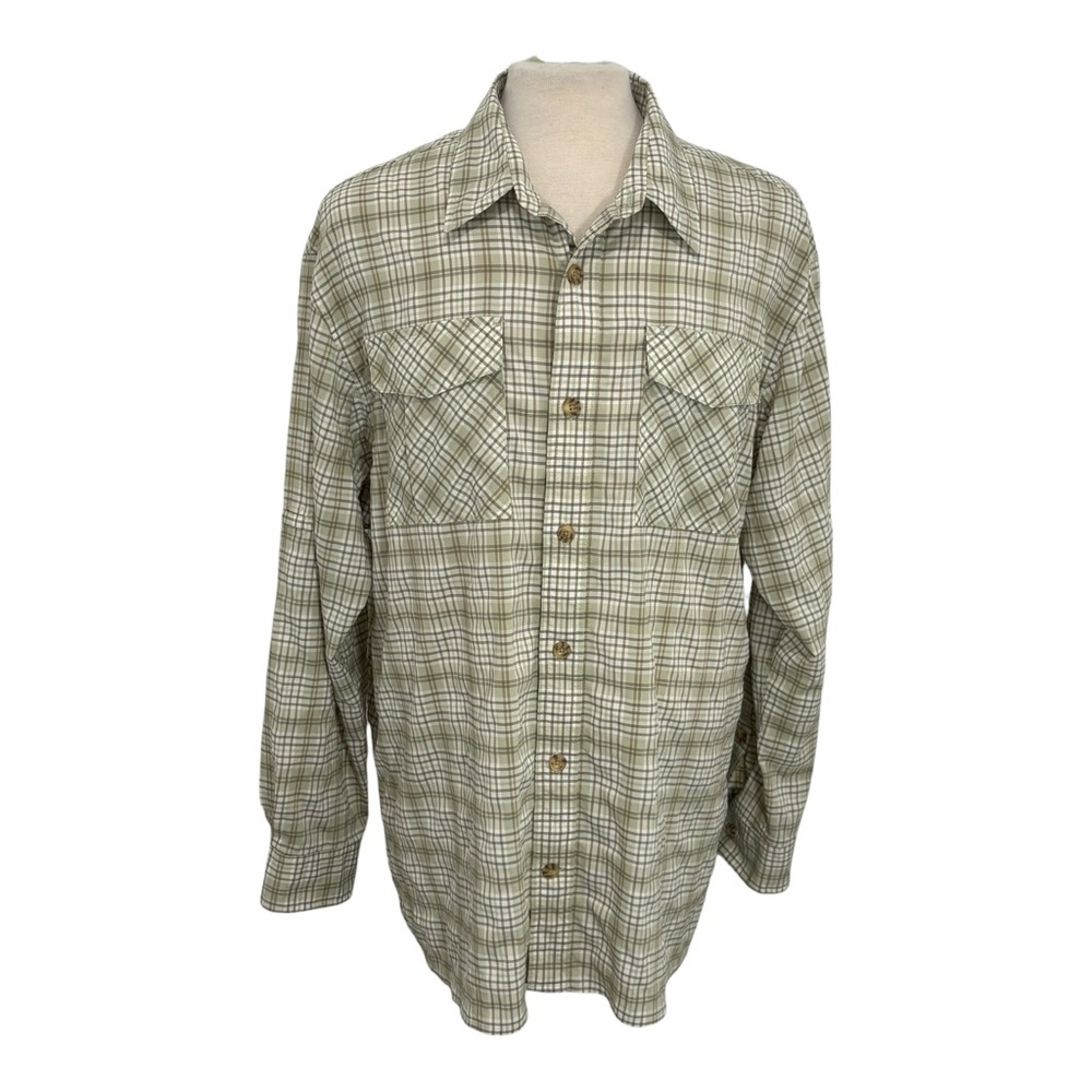 Duluth Trading Shirt Men's XL Green Plaid Long Sleeve Button Down Roll Tabs